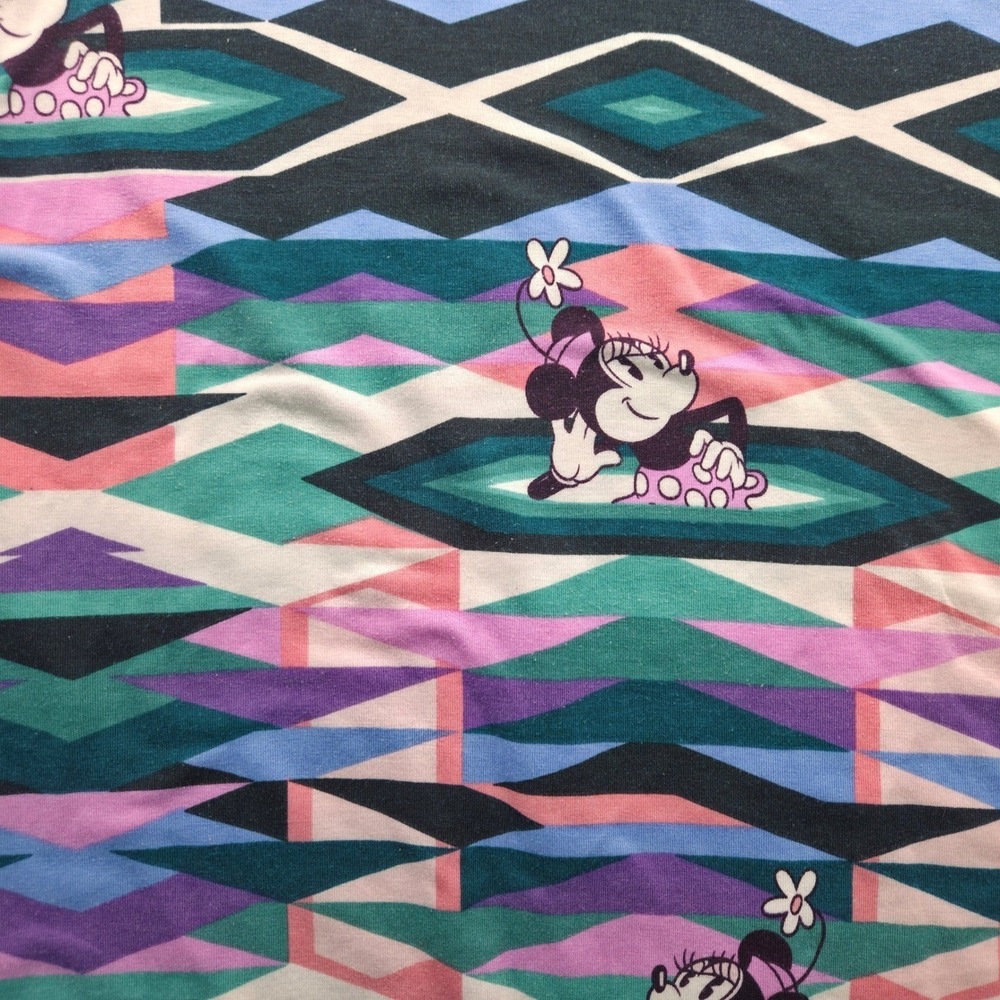 LuLaRoe Disney Minnie Mouse Tunic Top Medium Geometric Pink Teal Short Sleeve